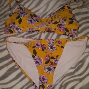 Yellow floral bikini top and bottom